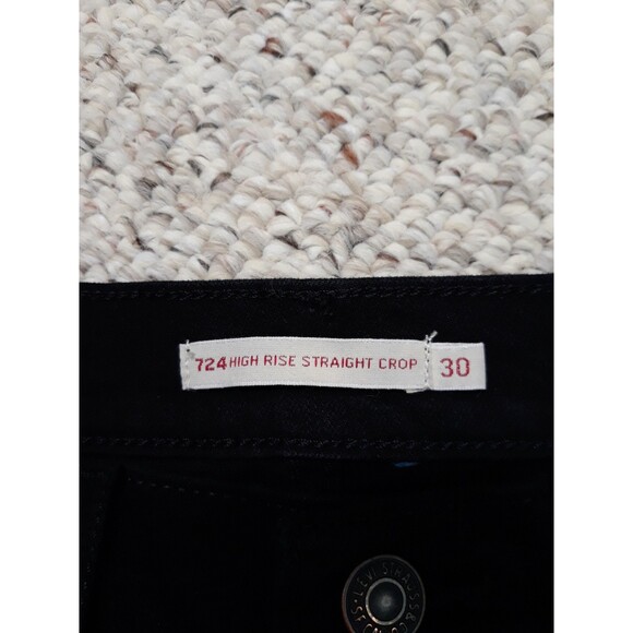 30 Levi's 724 High Rise 90s Distressed Straight Crop Raw Hem Black - Picture 10 of 11